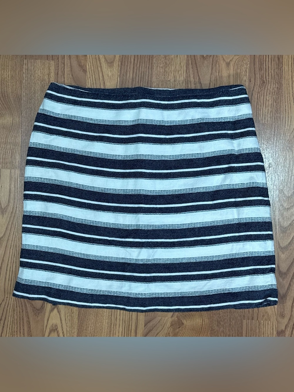 ❤️ Ann Taylor LOFT 10 Navy White Striped Mini Linen Cotton Blend Skirt (B12)